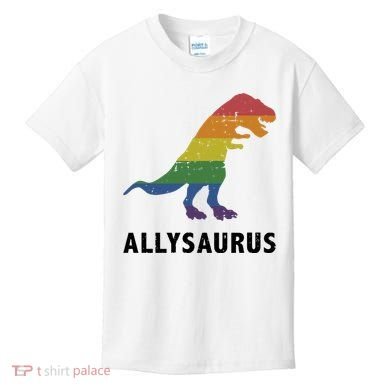 Allysaurus Dinosaur In Rainbow Flag For Ally LGBT Pride Kids T-Shirt