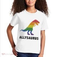 Allysaurus Dinosaur In Rainbow Flag For Ally LGBT Pride Kids T-Shirt thumb 2