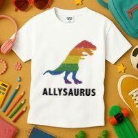 Allysaurus Dinosaur In Rainbow Flag For Ally LGBT Pride Kids T-Shirt thumb 3