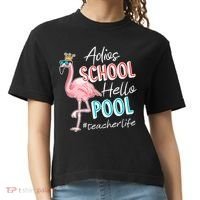Adios School Hello Pool Teacher Life Flamingo Comfort Colors Boxy T-Shirt thumb 0