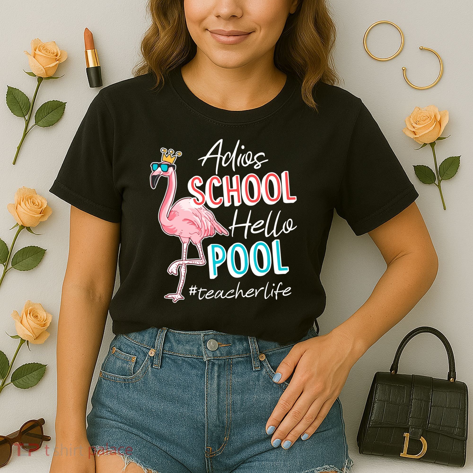 Adios School Hello Pool Teacher Life Flamingo Comfort Colors Boxy T-Shirt