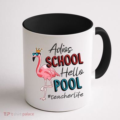 Adios School Hello Pool Teacher Life Flamingo Coffee Mug back