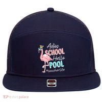 Adios School Hello Pool Teacher Life Flamingo 7 Panel Mesh Trucker Snapback Hat thumb 0