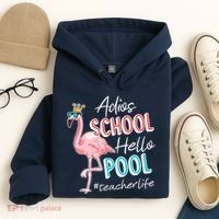 Adios School Hello Pool Teacher Life Flamingo Hoodie thumb 4
