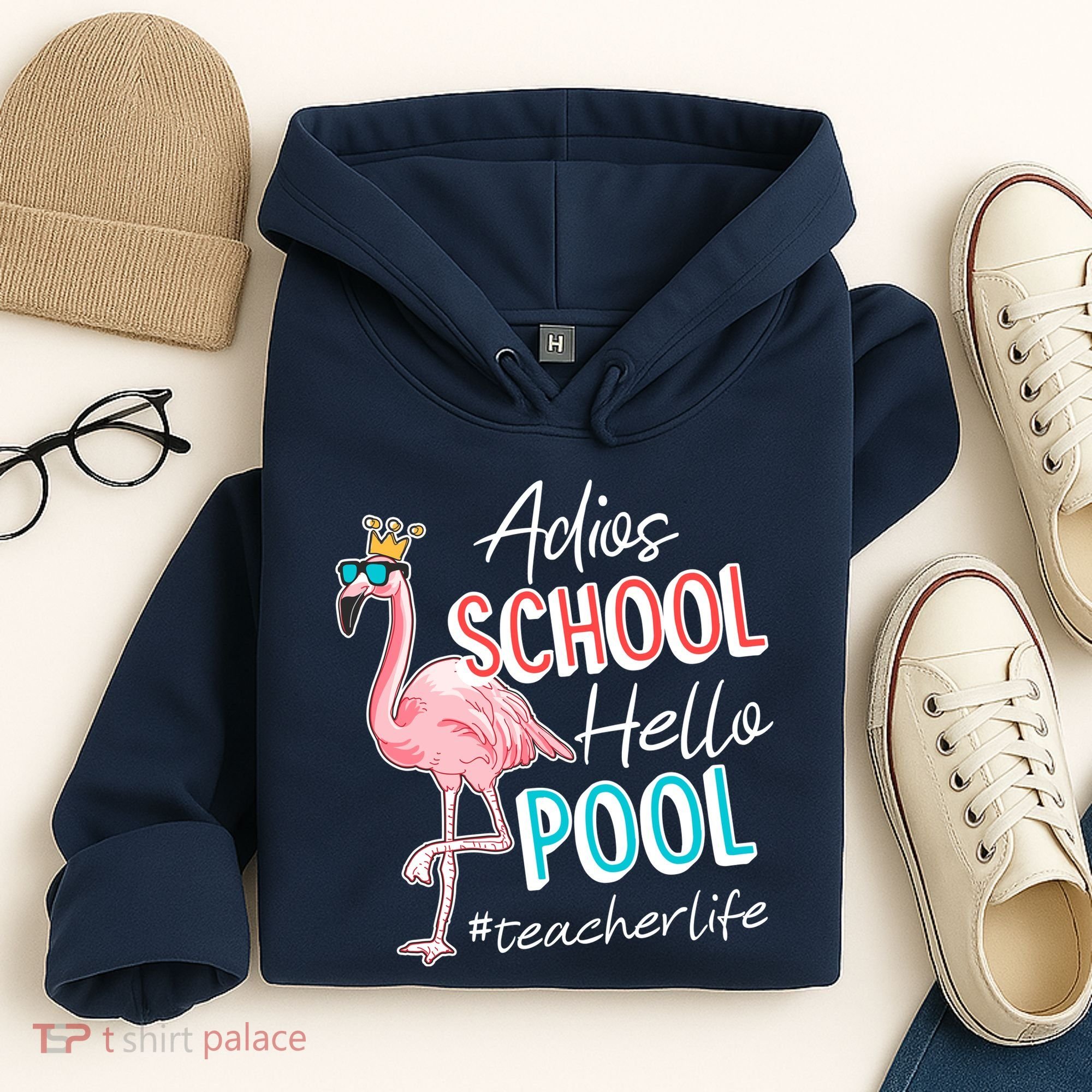 Adios School Hello Pool Teacher Life Flamingo Hoodie