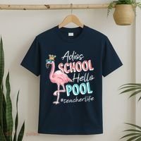 Adios School Hello Pool Teacher Life Flamingo T-Shirt thumb 2