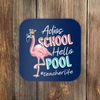 Adios School Hello Pool Teacher Life Flamingo Coaster thumb 0