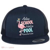 Adios School Hello Pool Teacher Life Flamingo Flat Bill Trucker Hat thumb 0