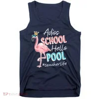 Adios School Hello Pool Teacher Life Flamingo Tank Top thumb 0