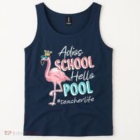 Adios School Hello Pool Teacher Life Flamingo Tank Top thumb 2
