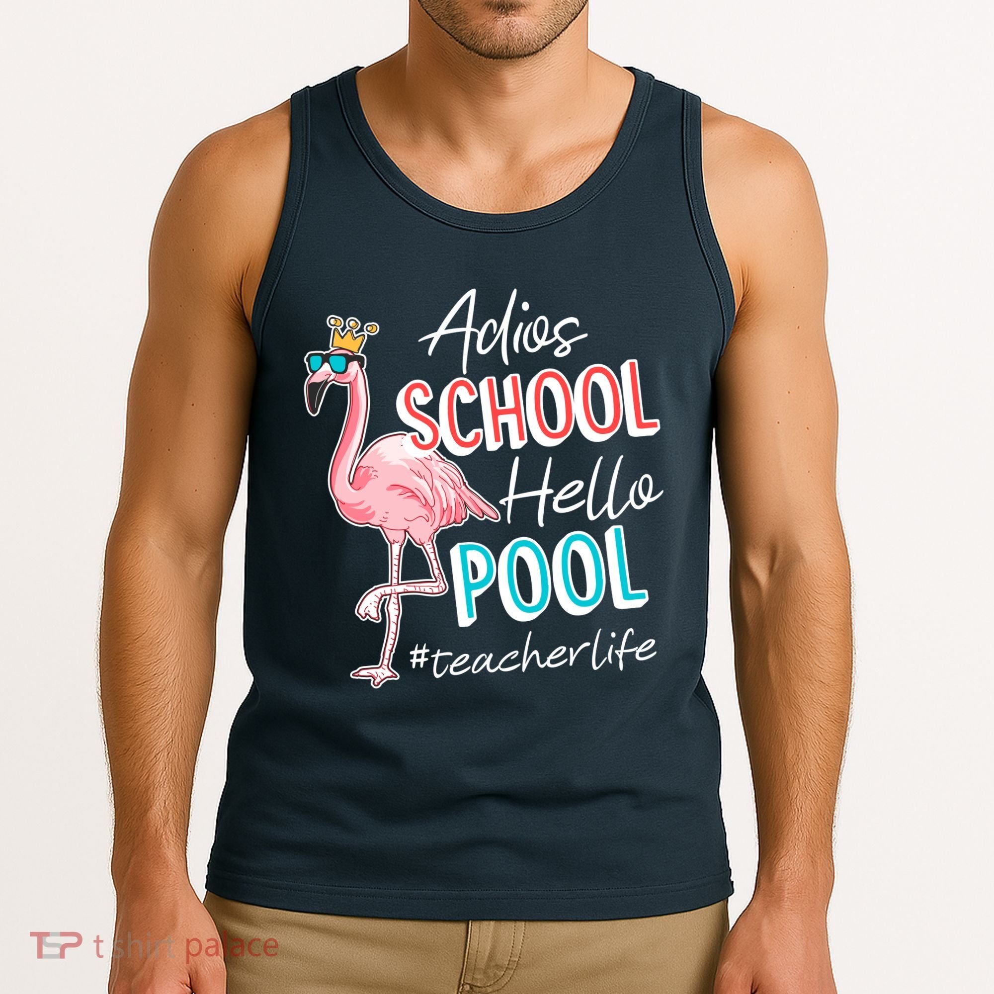 Adios School Hello Pool Teacher Life Flamingo Tank Top