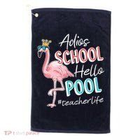 Adios School Hello Pool Teacher Life Flamingo Golf Towel thumb 0