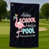 Adios School Hello Pool Teacher Life Flamingo Golf Towel thumb 1