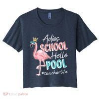 Adios School Hello Pool Teacher Life Flamingo Women's Crop Top Tee thumb 0
