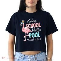 Adios School Hello Pool Teacher Life Flamingo Women's Crop Top Tee thumb 2