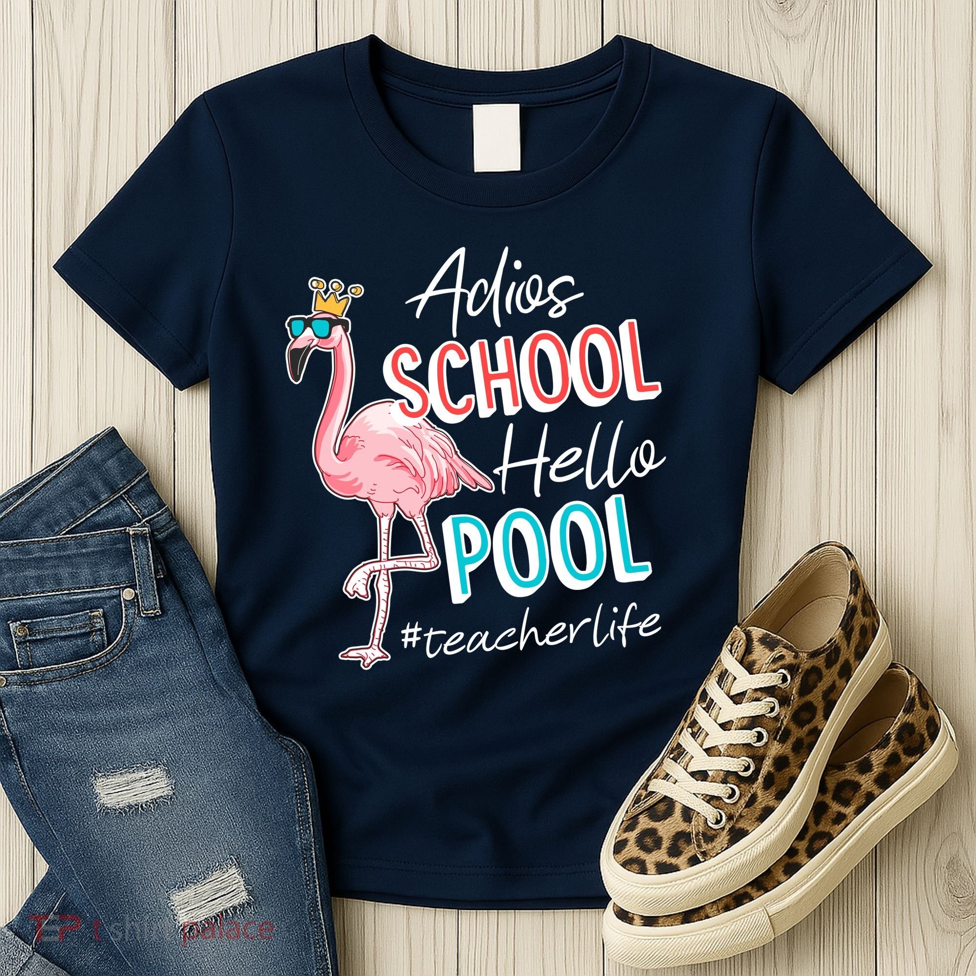Adios School Hello Pool Teacher Life Flamingo Women's T-Shirt