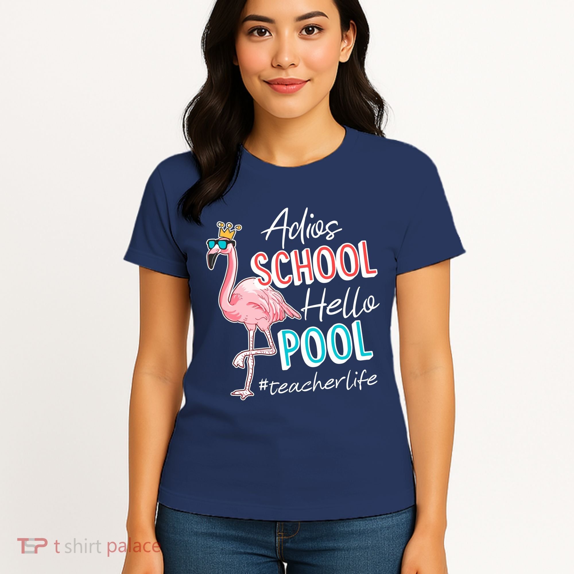 Adios School Hello Pool Teacher Life Flamingo Women's T-Shirt