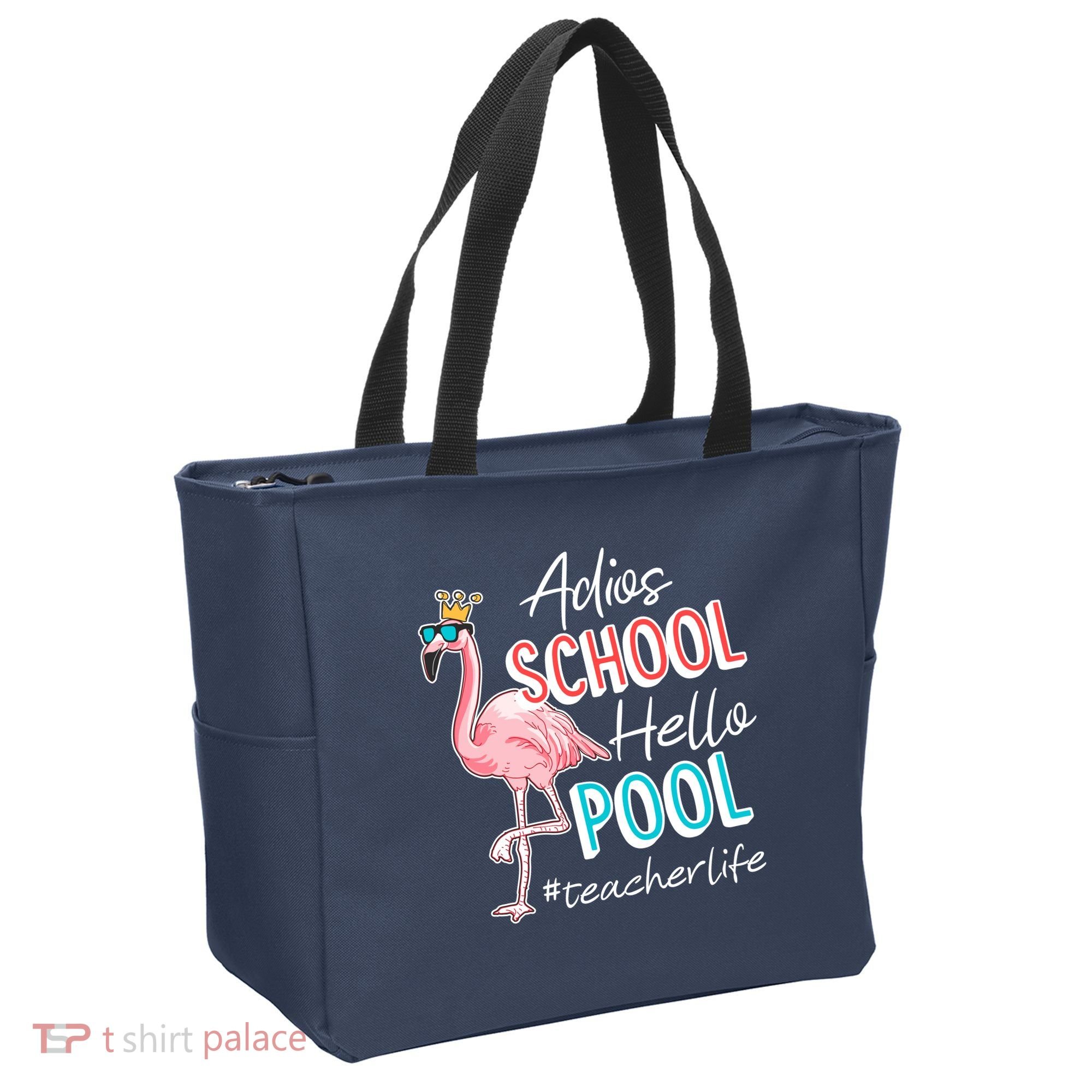 Adios School Hello Pool Teacher Life Flamingo Tote Bag