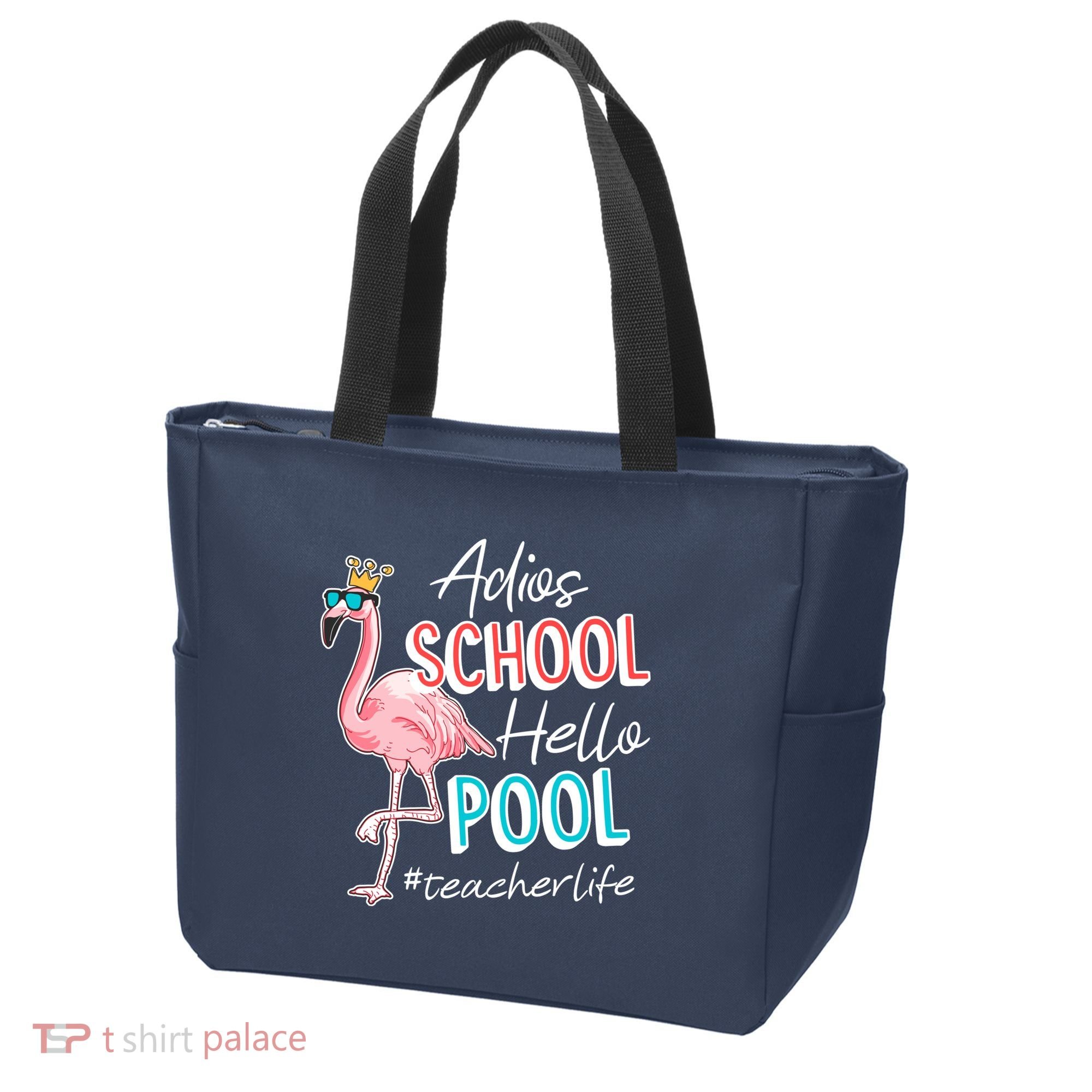 Adios School Hello Pool Teacher Life Flamingo Tote Bag