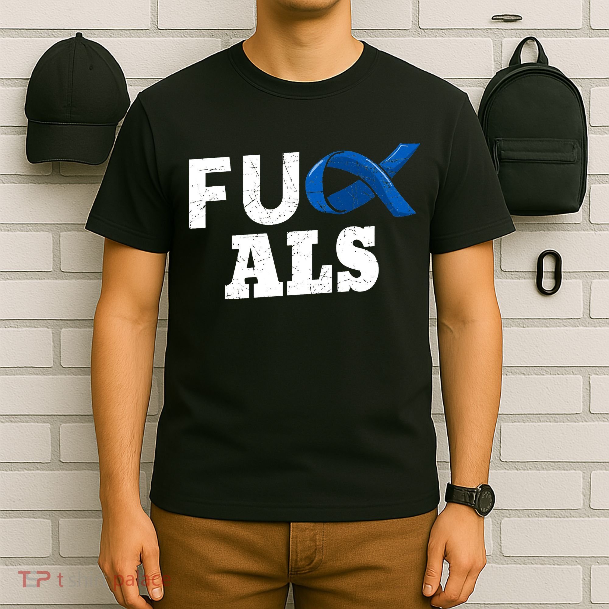 ALS Disease Lou Gehrig's Blue Ribbon Neurological Disorders T-Shirt