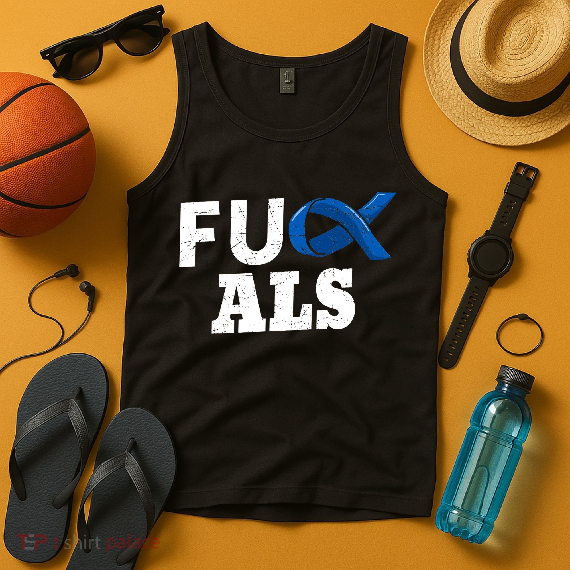 ALS Disease Lou Gehrig's Blue Ribbon Neurological Disorders Tank Top
