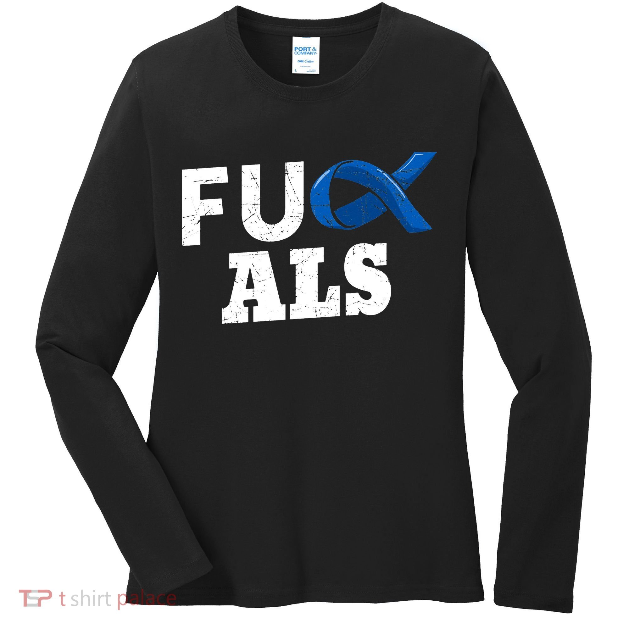 ALS Disease Lou Gehrig's Blue Ribbon Neurological Disorders Women's Long Sleeve Shirt