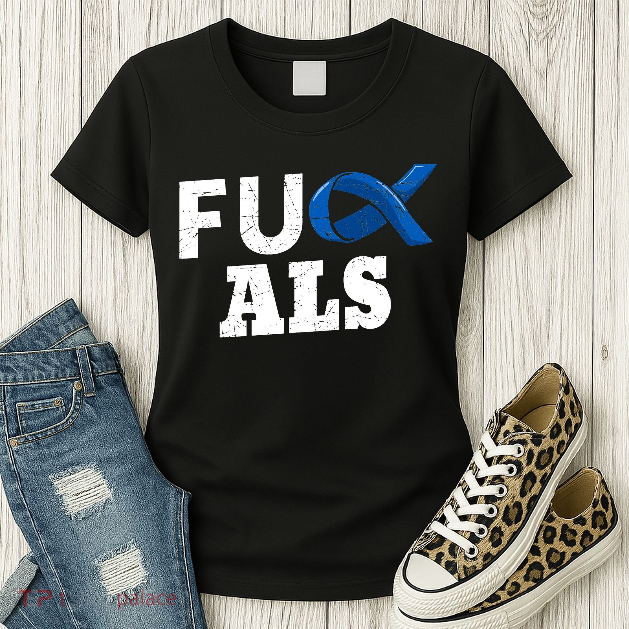 ALS Disease Lou Gehrig's Blue Ribbon Neurological Disorders Women's T-Shirt