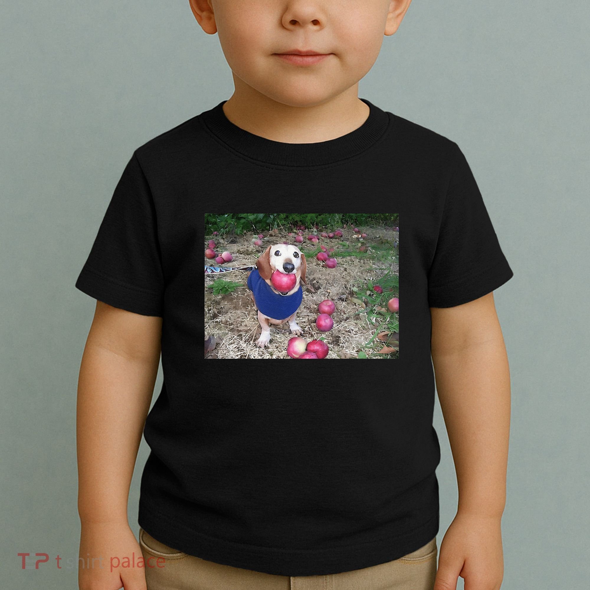 Apple Dog Meme Funny Dog With Apple In Mouth Funny Brainrot Toddler T-Shirt