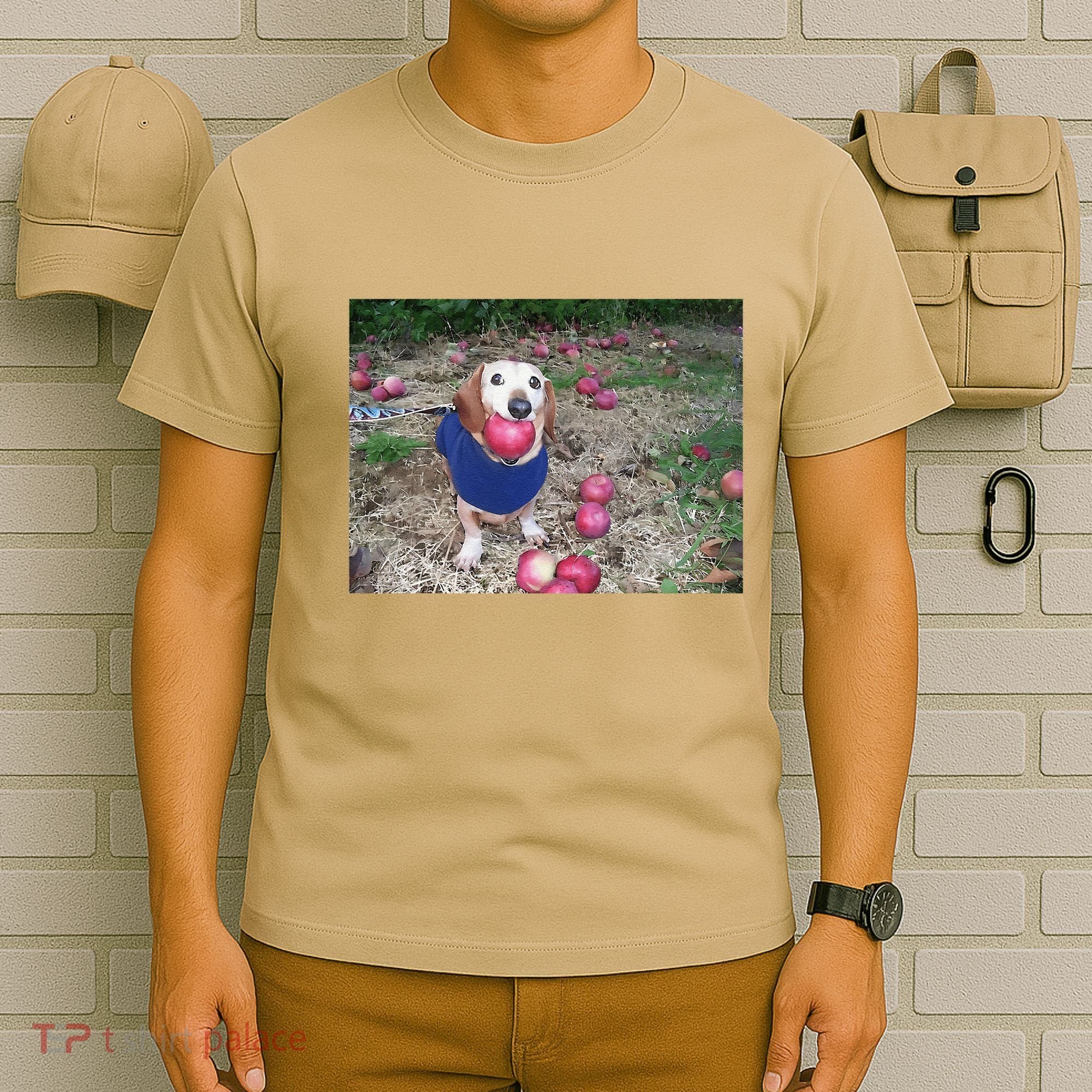 Apple Dog Meme Funny Dog With Apple In Mouth Funny Brainrot T-Shirt