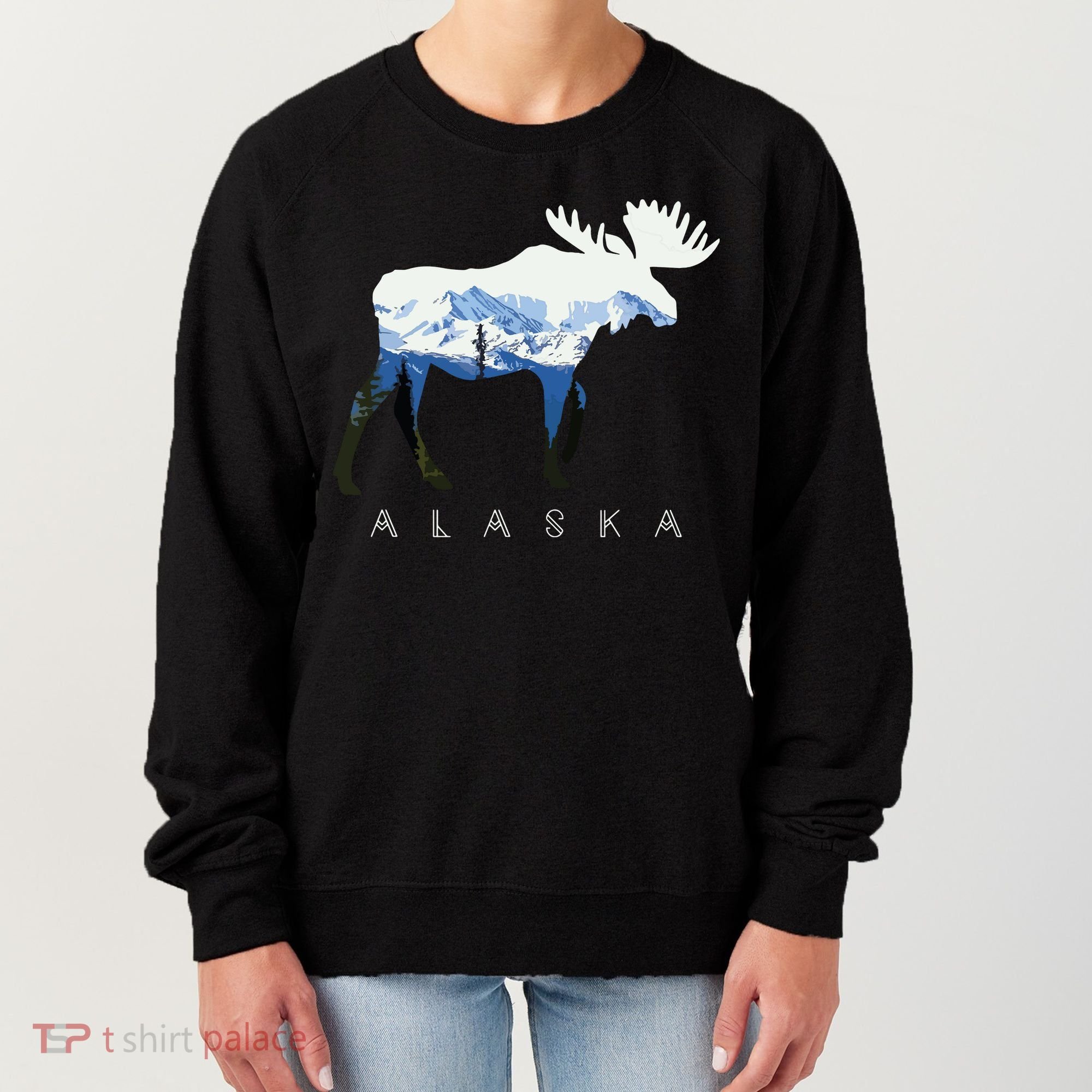 Alaska Day Moose Snowy Mountain Women's Sweatshirt