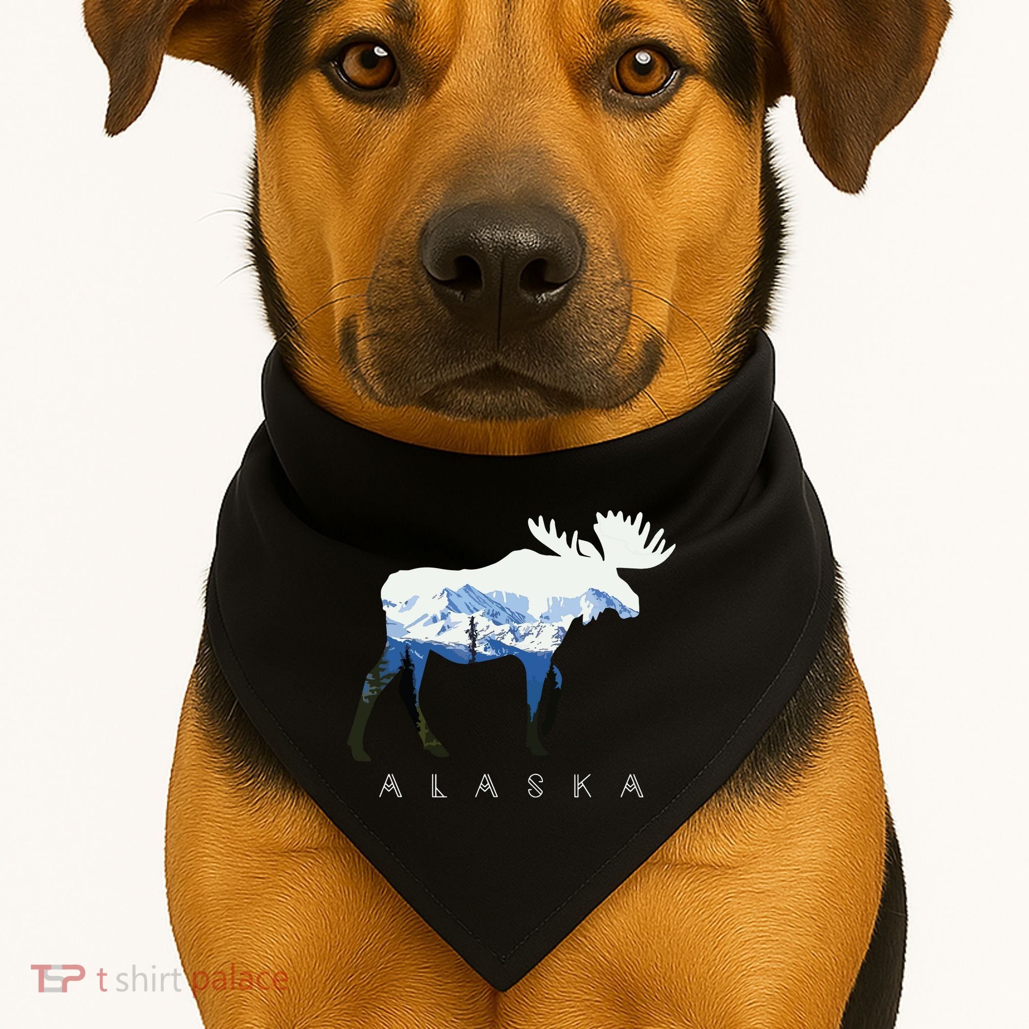 Alaska Day Moose Snowy Mountain USA-Made Doggie Bandana