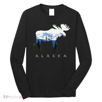 Alaska Day Moose Snowy Mountain Long Sleeve Shirt