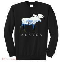 Alaska Day Moose Snowy Mountain Sweatshirt thumb 0