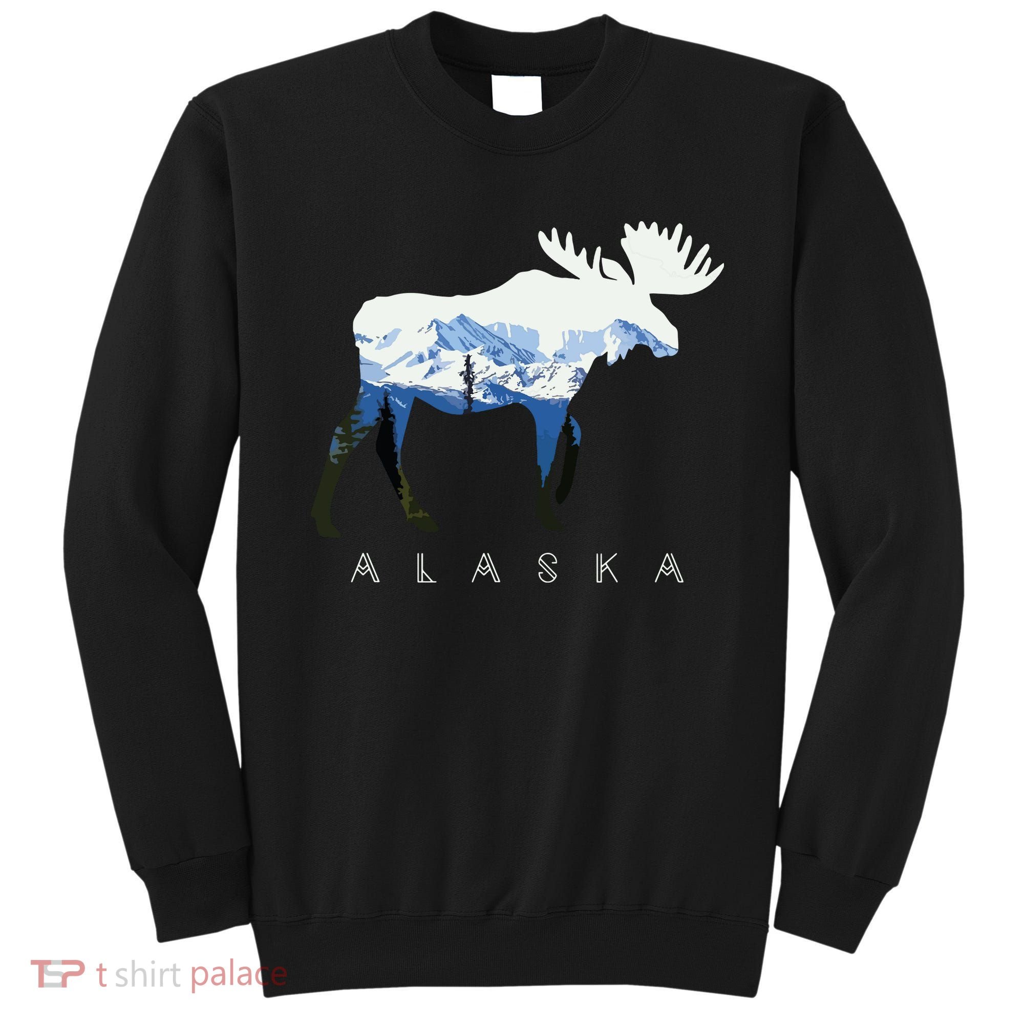 Alaska Day Moose Snowy Mountain Sweatshirt
