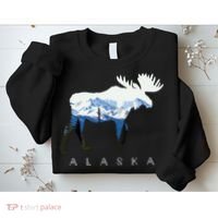 Alaska Day Moose Snowy Mountain Sweatshirt thumb 2