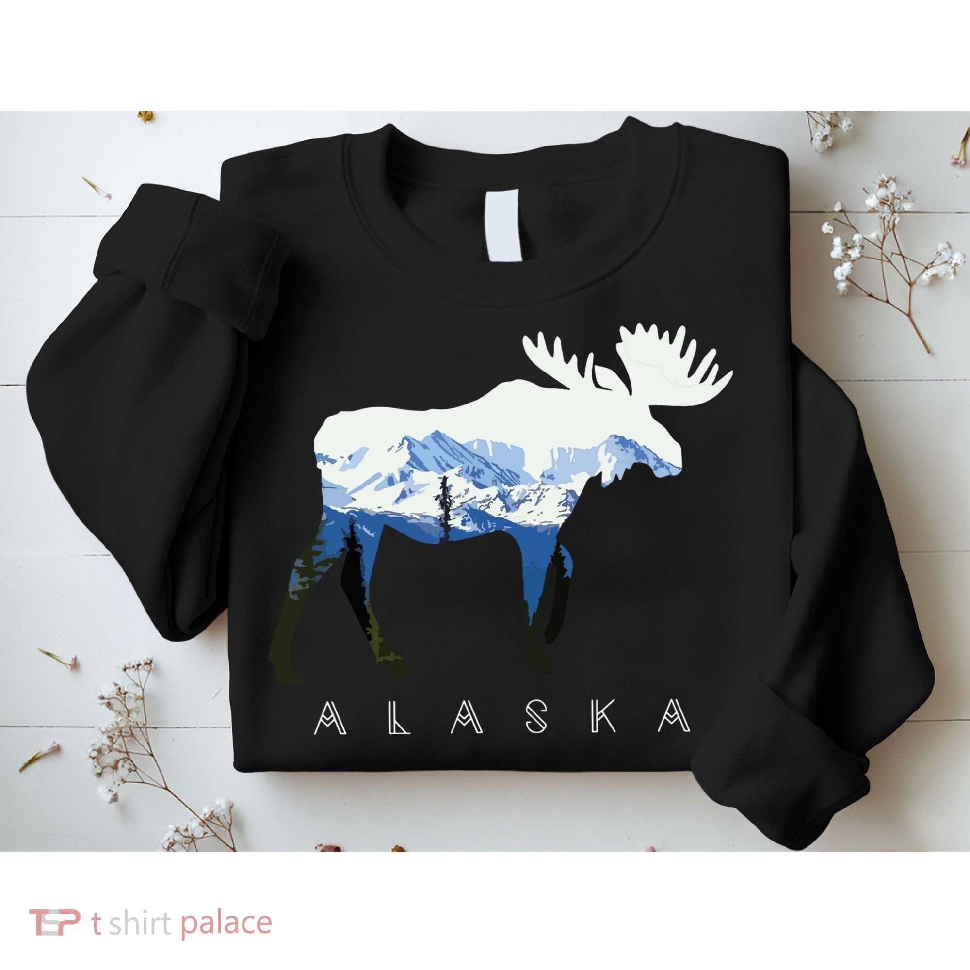 Alaska Day Moose Snowy Mountain Sweatshirt