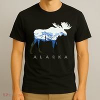 Alaska Day Moose Snowy Mountain T-Shirt thumb 3
