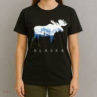 Alaska Day Moose Snowy Mountain T-Shirt thumb 4