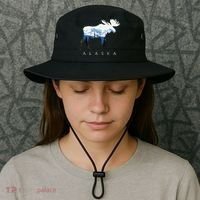 Alaska Day Moose Snowy Mountain Bucket Hat thumb 3