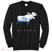 Alaska Day Moose Snowy Mountain Tall Sweatshirt thumb 0
