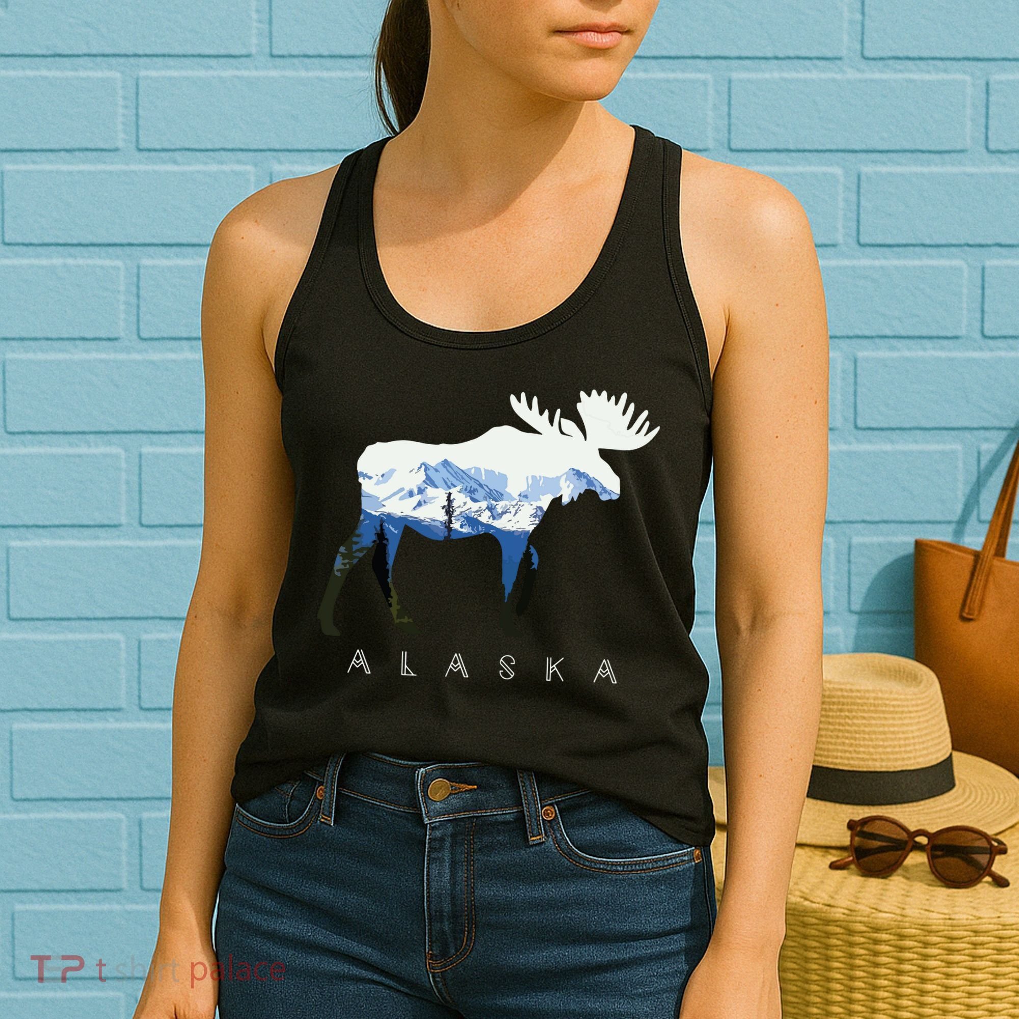 Alaska Day Moose Snowy Mountain Women's Tank Top