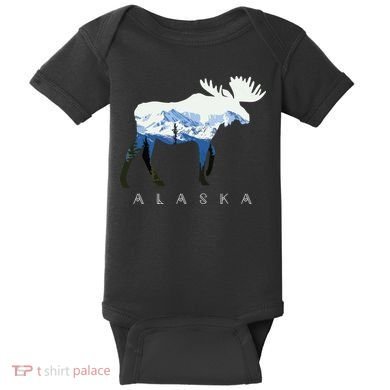 Alaska Day Moose Snowy Mountain Baby Bodysuit