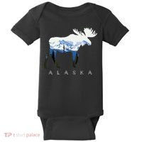 Alaska Day Moose Snowy Mountain Baby Bodysuit thumb 0