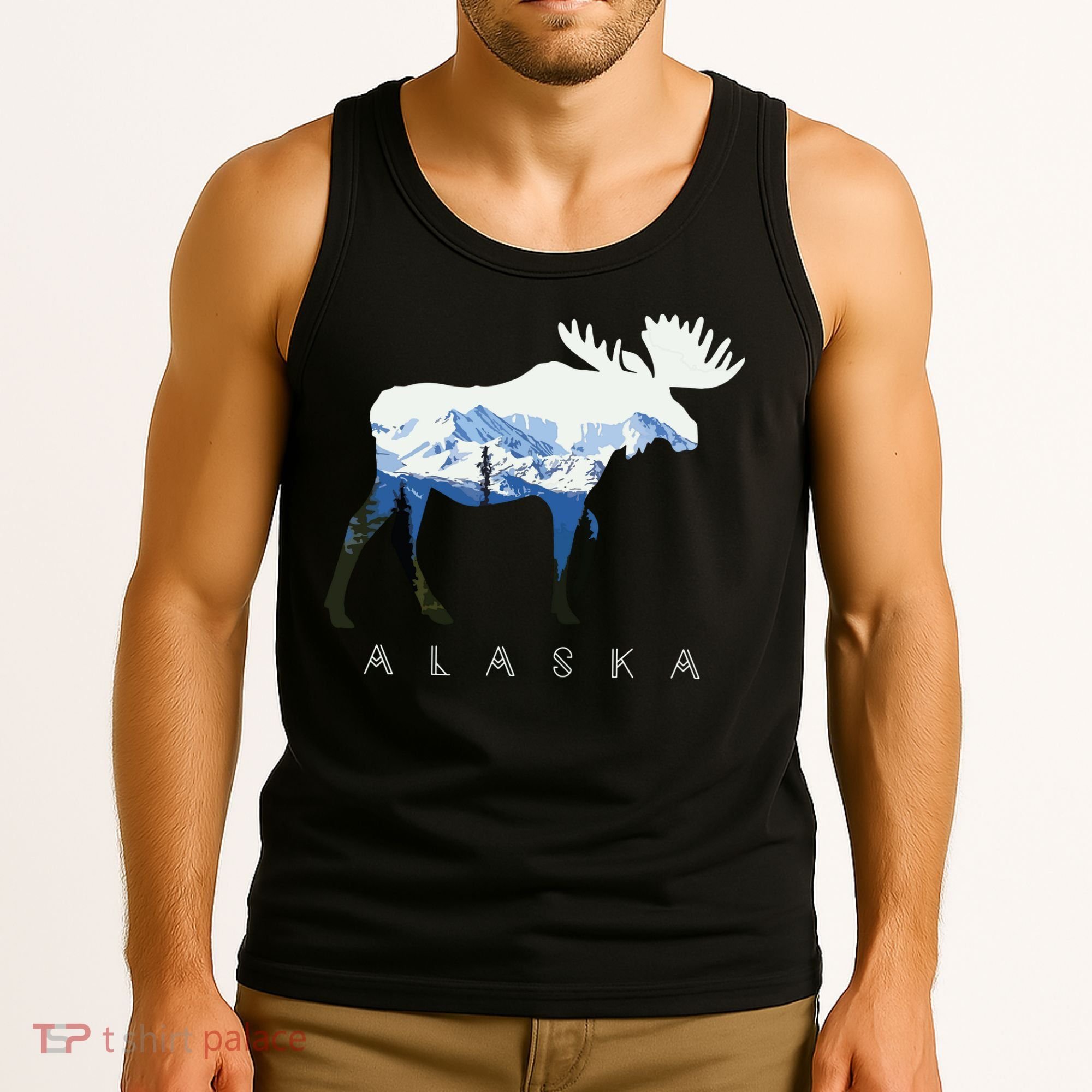 Alaska Day Moose Snowy Mountain Tank Top