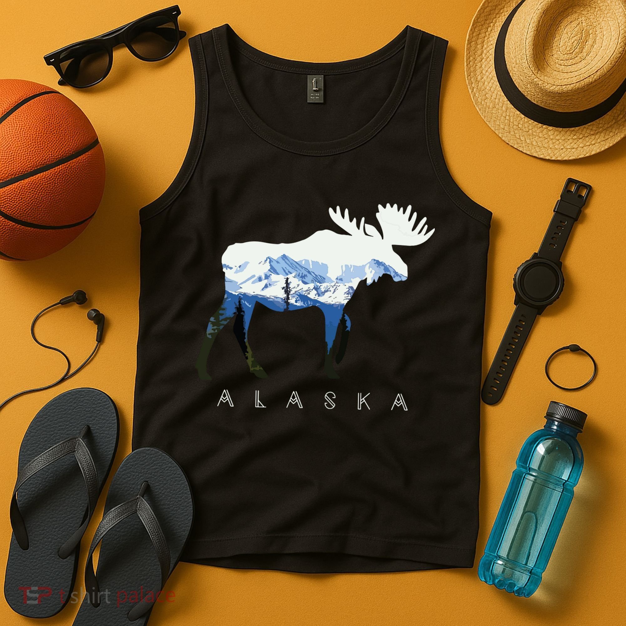 Alaska Day Moose Snowy Mountain Tank Top