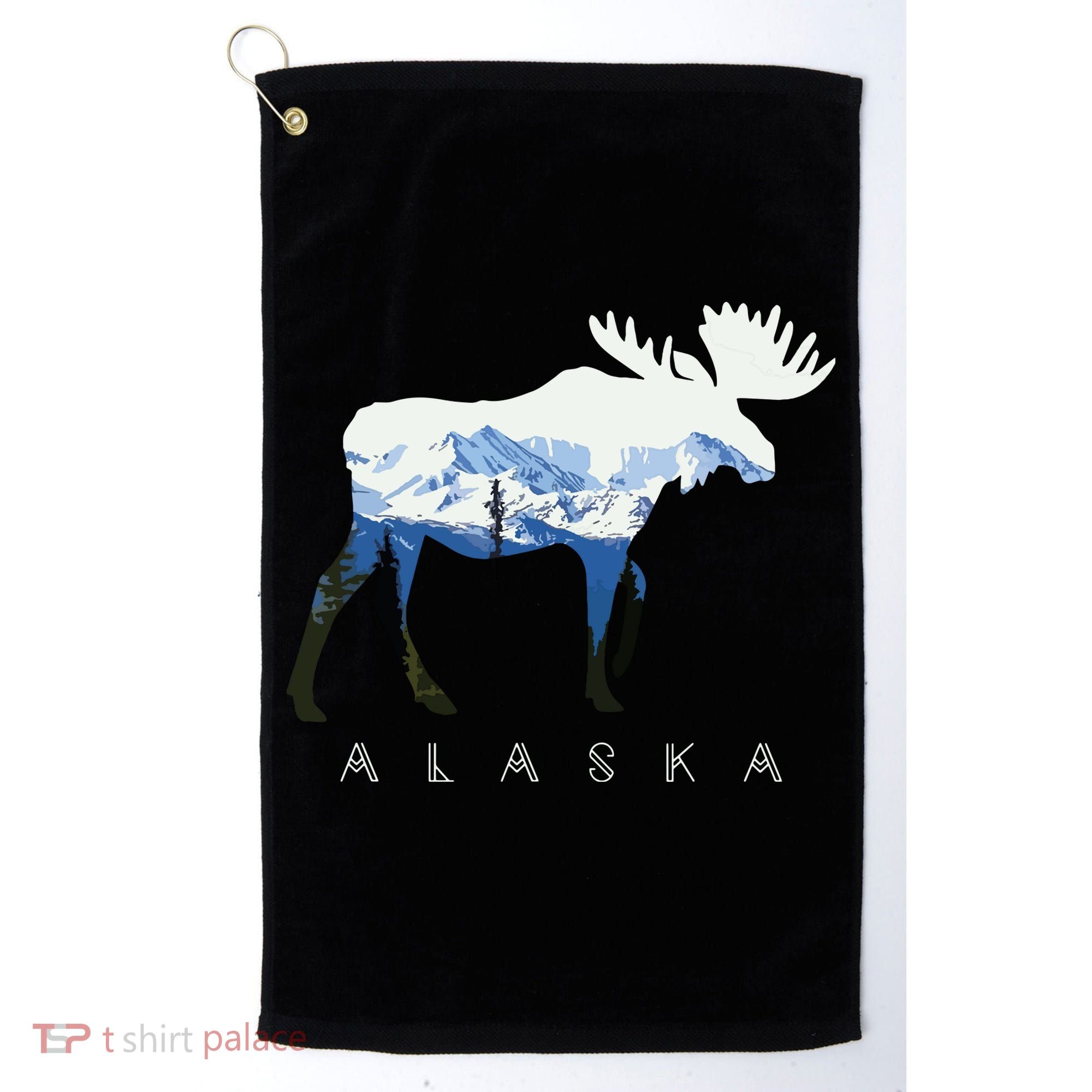Alaska Day Moose Snowy Mountain Golf Towel