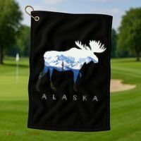 Alaska Day Moose Snowy Mountain Golf Towel thumb 1