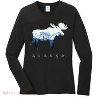 Alaska Day Moose Snowy Mountain Women's Long Sleeve Shirt thumb 0