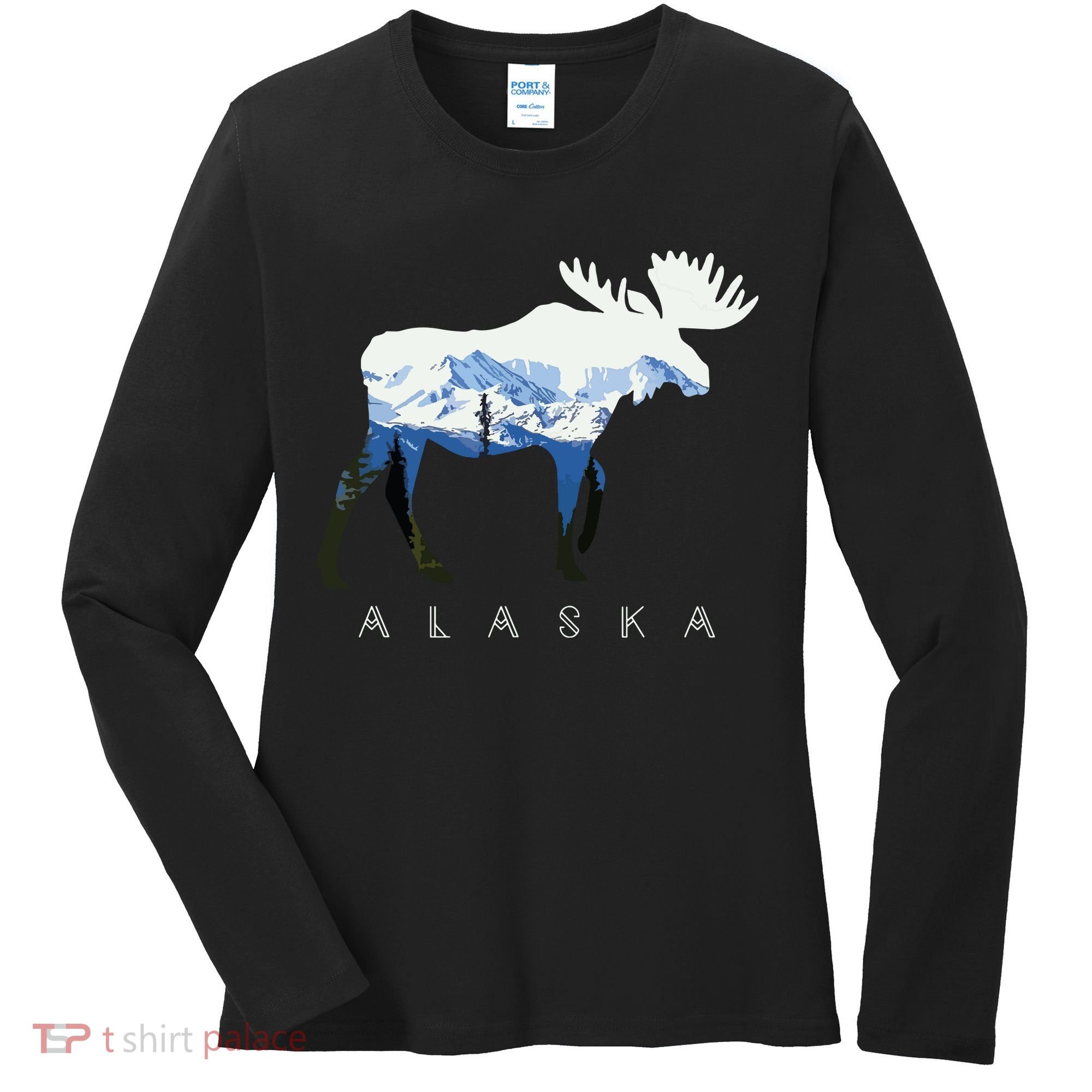 Alaska Day Moose Snowy Mountain Women's Long Sleeve Shirt