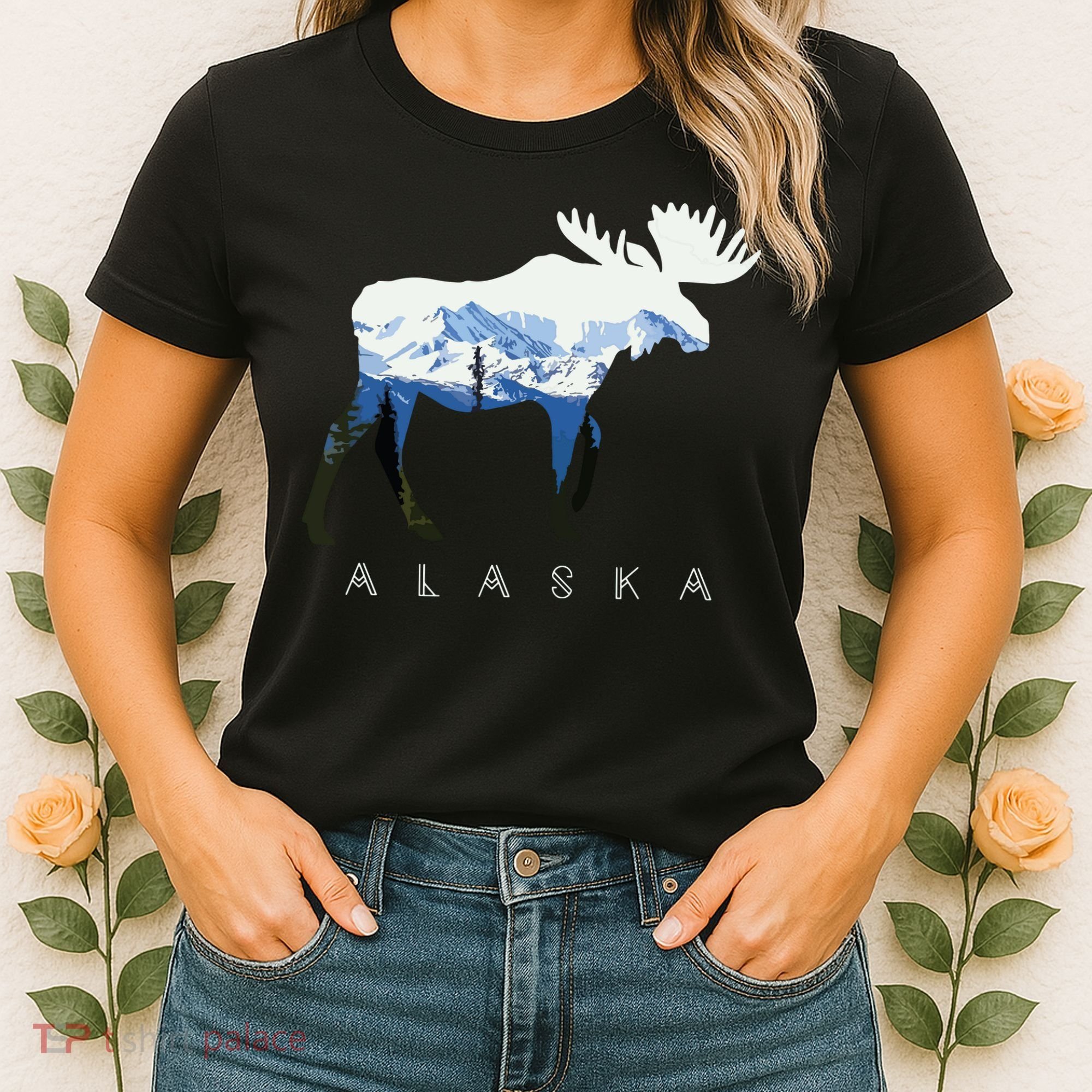 Alaska Day Moose Snowy Mountain Women's T-Shirt
